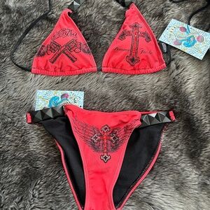 NWT Y2K RARE Sinful By Affliction Femme Fatale Black Swimsuit Bikini